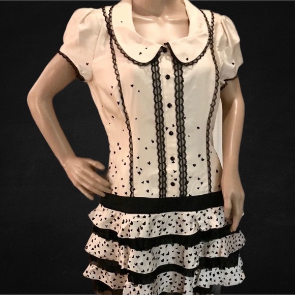 NWT $129 bebe | Silk | Franki | Peter Pan Collar Hearts Dress | Size M - Picture 3 of 16